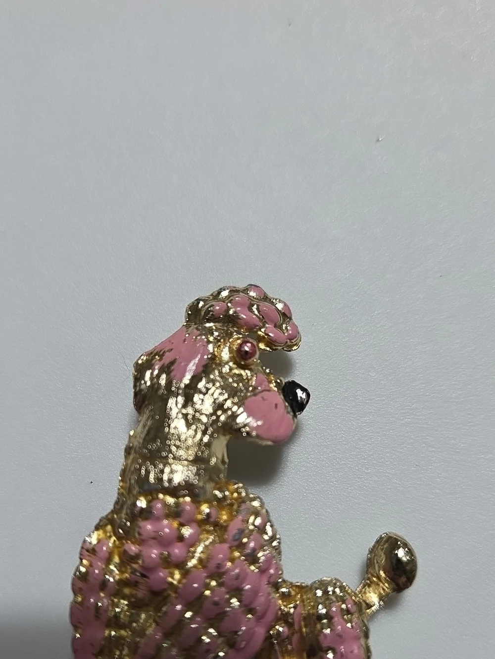 Vintage Pink Poodle Dog Brooch Gold Tone Enamel Figural Pin Retro